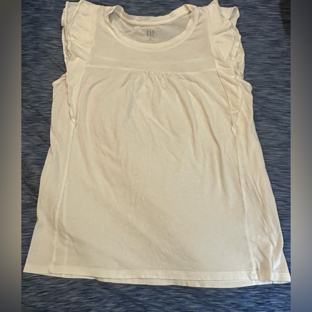 GAP White Luxe Ruffle Top Flutter Sleeve Tee Crewneck T-Shirt